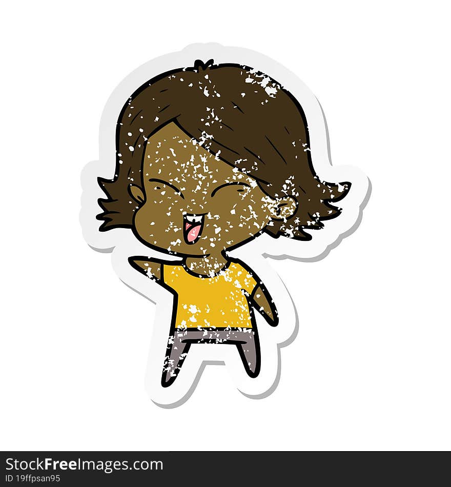 Distressed Sticker Of A Happy Cartoon Girl