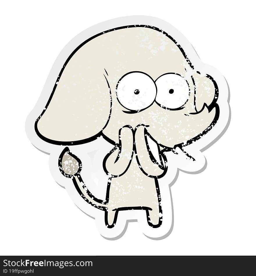 distressed sticker of a happy cartoon elephant