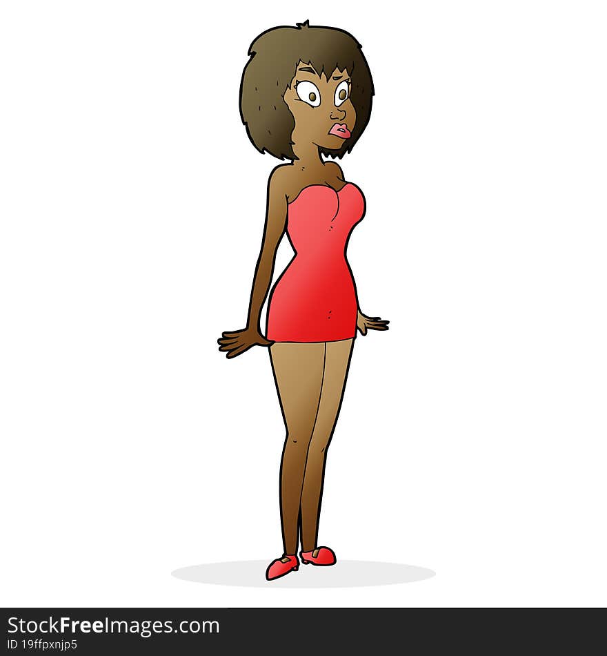 cartoon surprised woman in short dress