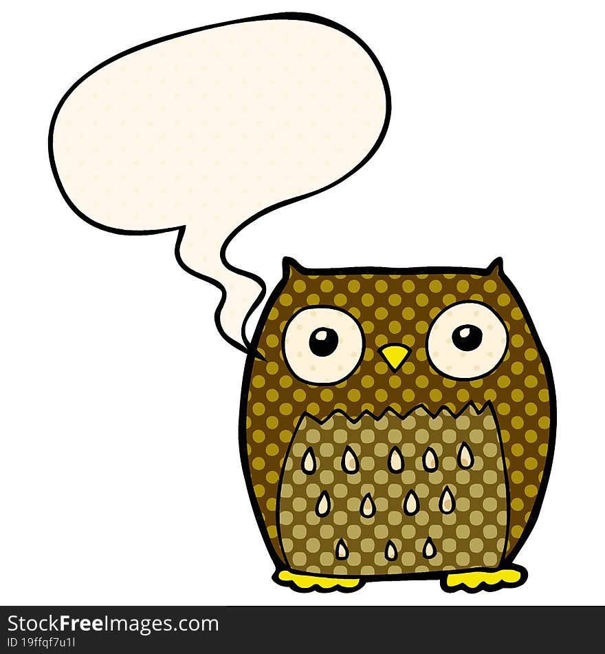 cartoon owl and speech bubble in comic book style