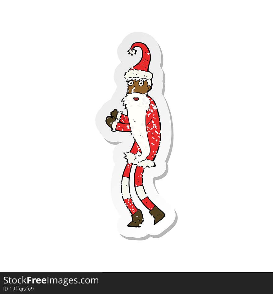 retro distressed sticker of a cartoon santa claus