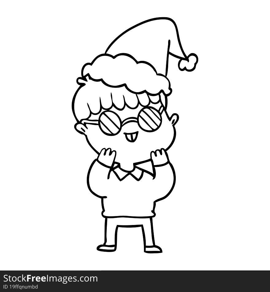 Line Drawing Of A Boy Wearing Spectacles Wearing Santa Hat