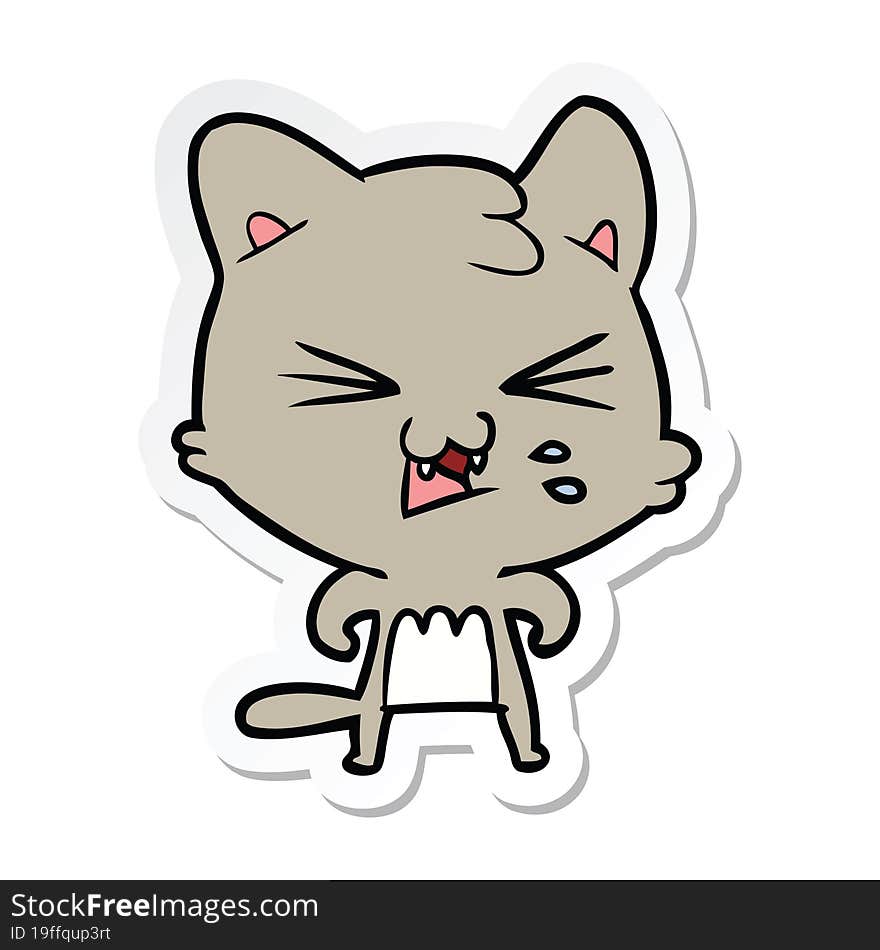 Sticker Of A Cartoon Hissing Cat