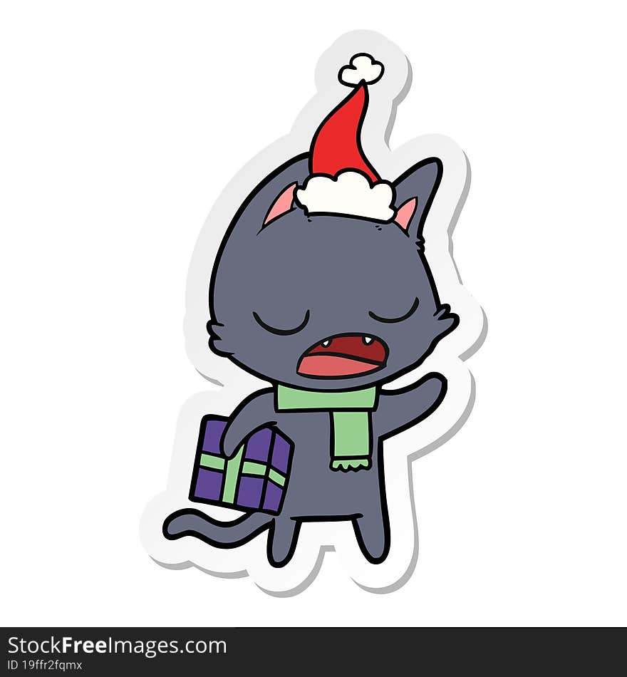 talking cat sticker cartoon of a wearing santa hat