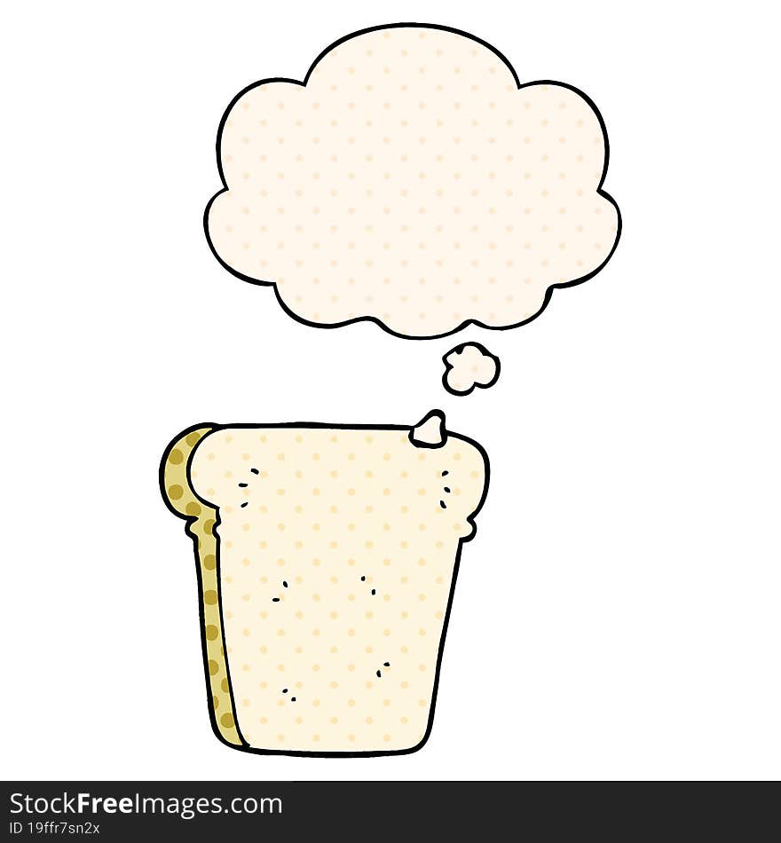 cartoon slice of bread with thought bubble in comic book style