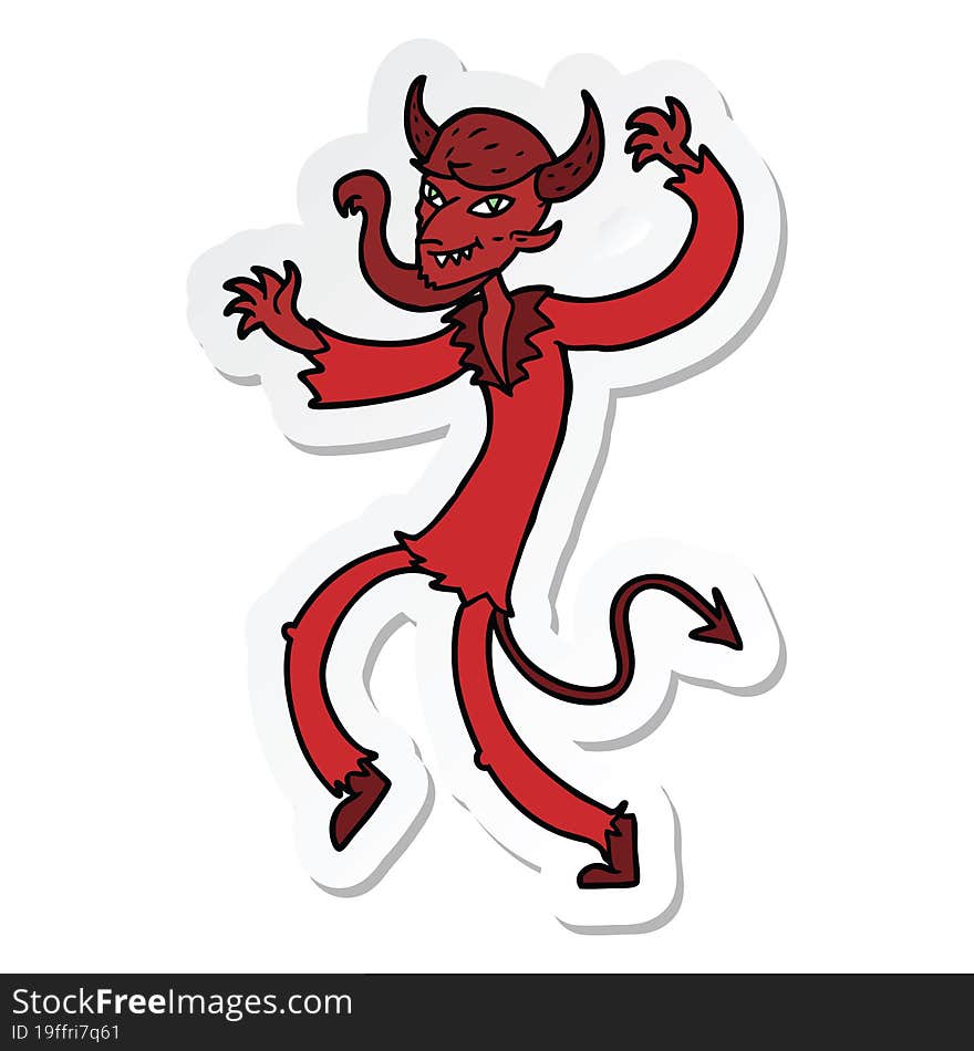 sticker of a cartoon dancing devil