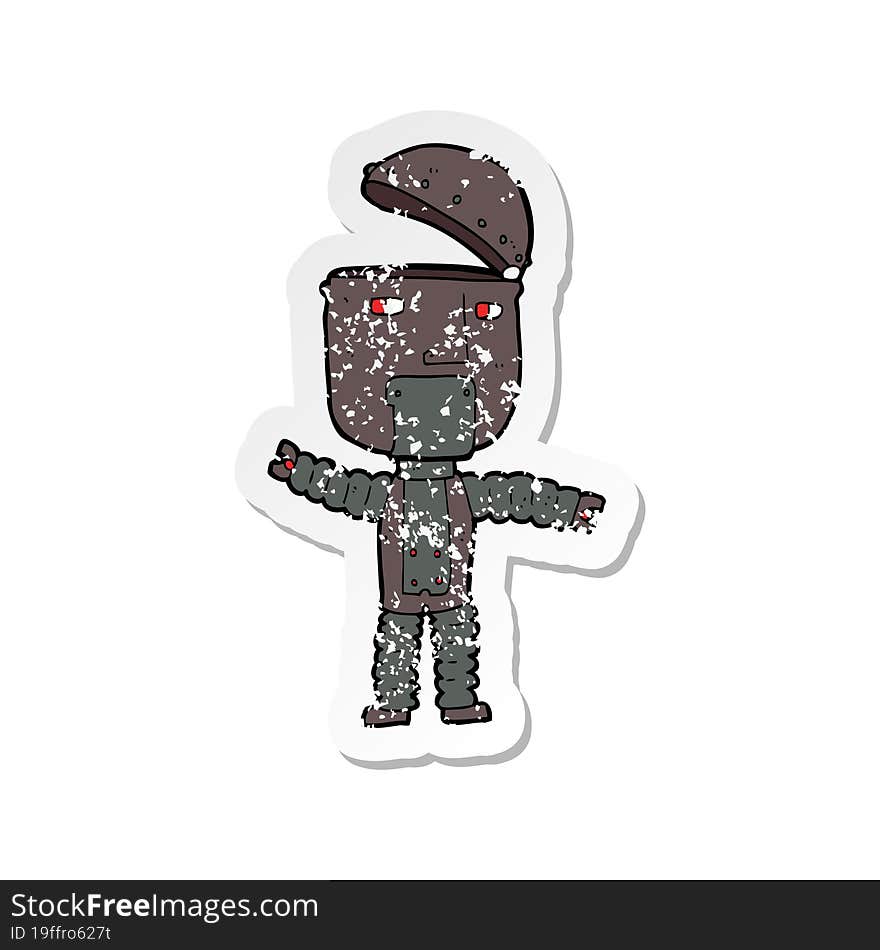 retro distressed sticker of a cartoon robot