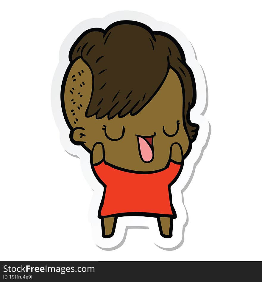 sticker of a cute cartoon girl with hipster haircut