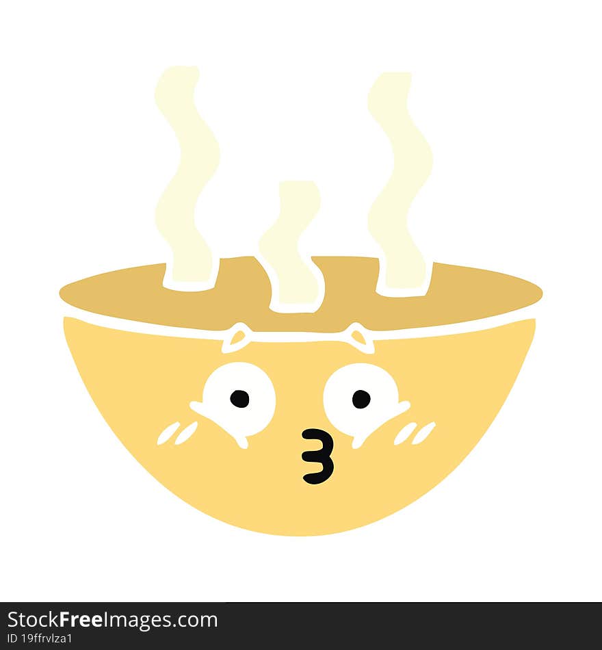 flat color retro cartoon bowl of hot soup