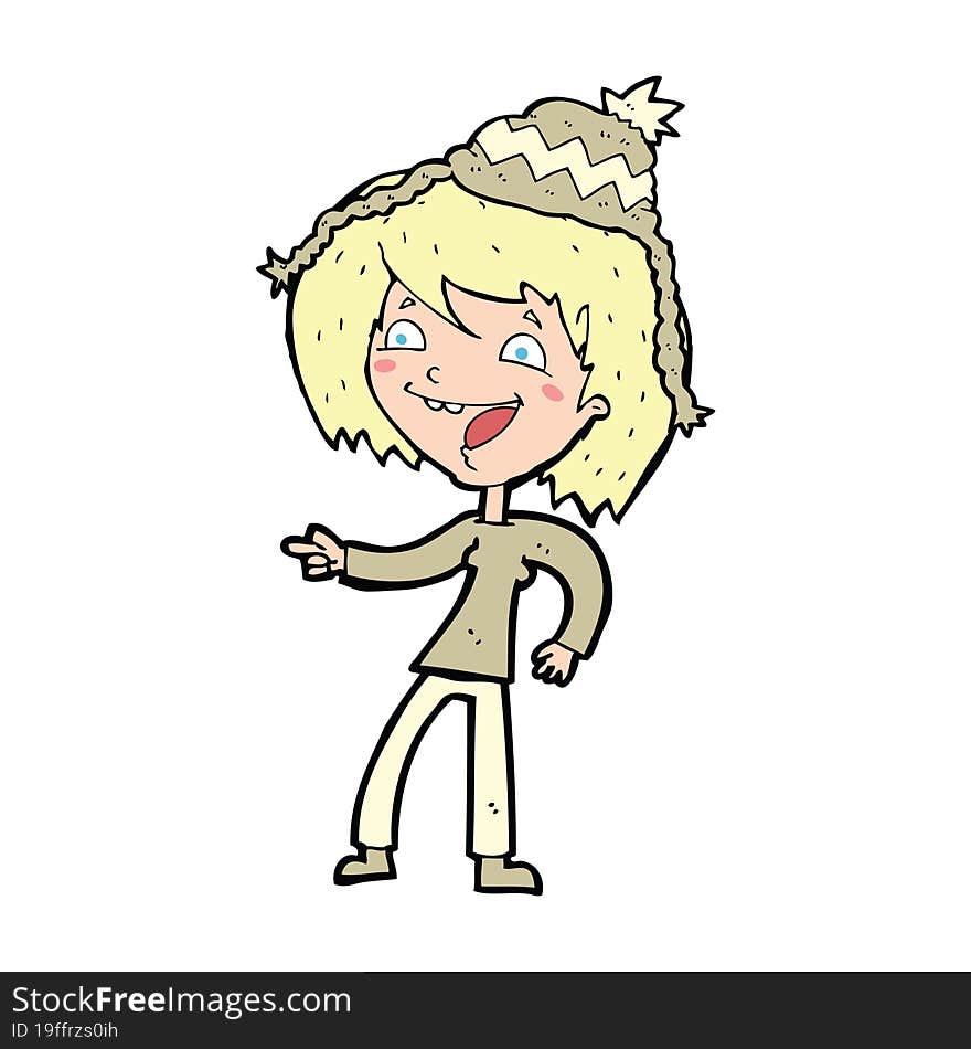 Cartoon Woman Laughing And Pointing With Speech Bubble