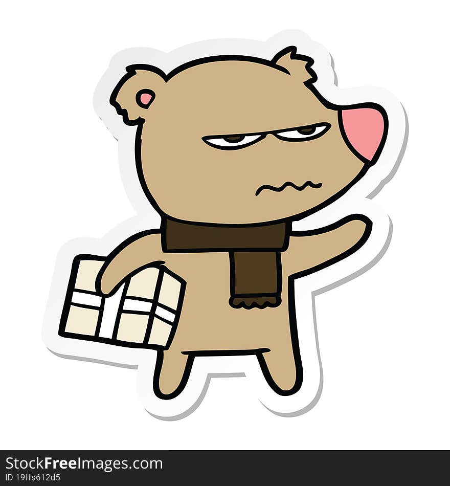 sticker of a angry bear cartoon gift