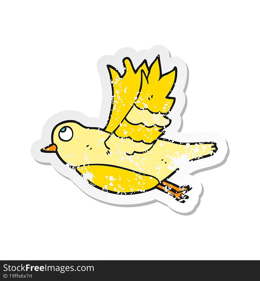 retro distressed sticker of a cartoon bird flying