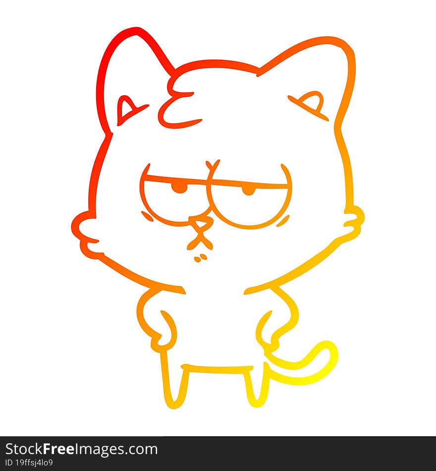 warm gradient line drawing bored cartoon cat