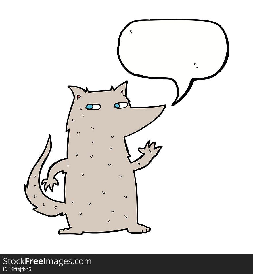 cartoon wolf waving with speech bubble