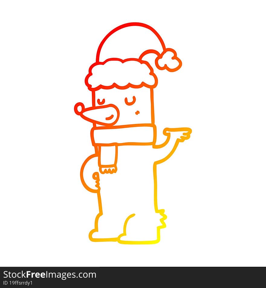 warm gradient line drawing cartoon bear wearing christmas hat