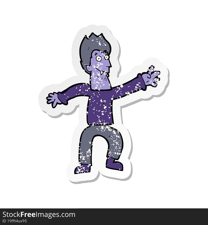 retro distressed sticker of a cartoon vampire