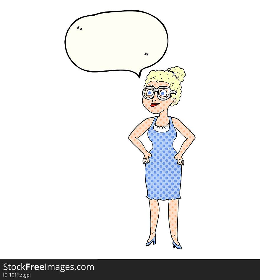 freehand drawn comic book speech bubble cartoon woman wearing glasses