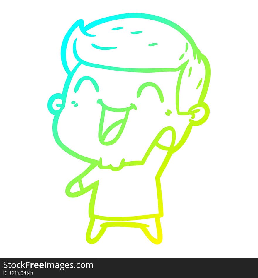 cold gradient line drawing of a cartoon man laughing