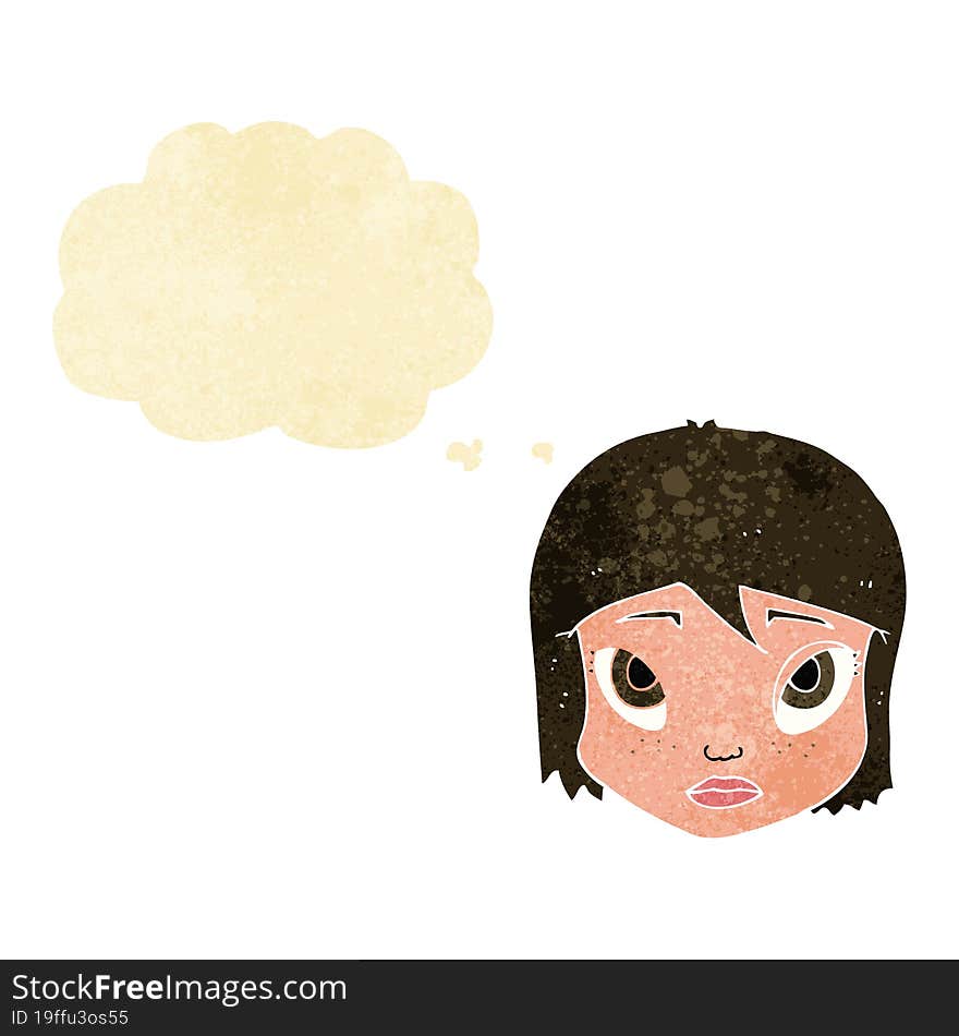 cartoon female face with thought bubble