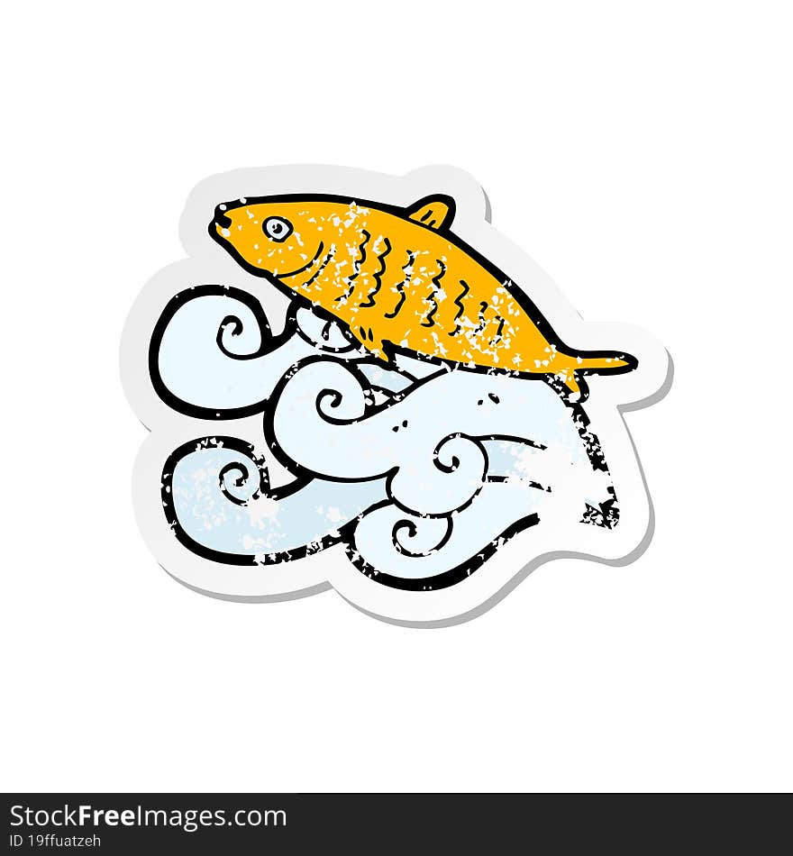 retro distressed sticker of a cartoon fish