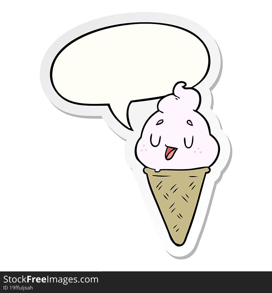 Cute Cartoon Ice Cream And Speech Bubble Sticker