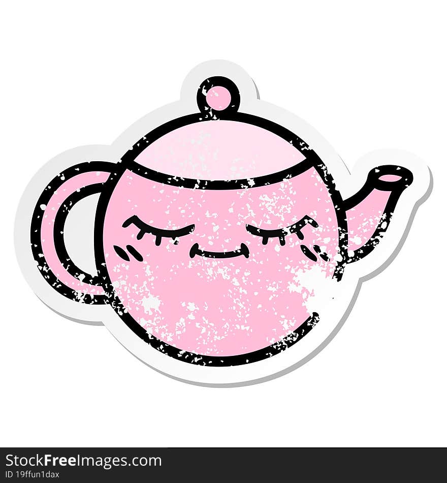 Distressed Sticker Of A Cute Cartoon Teapot