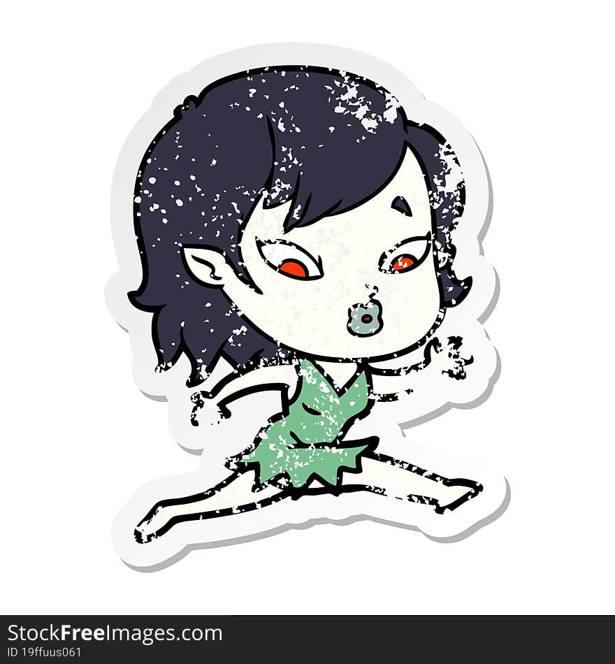 distressed sticker of a cute cartoon vampire girl