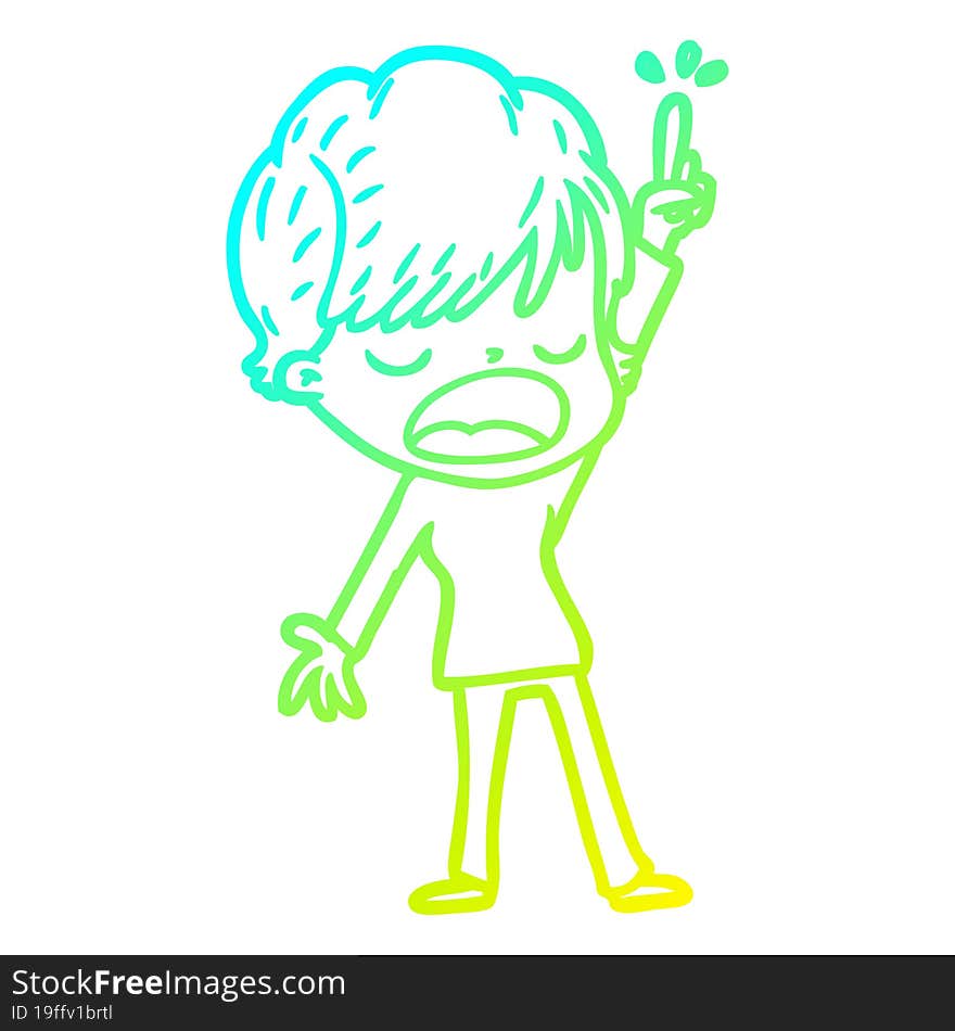 cold gradient line drawing of a cartoon woman talking