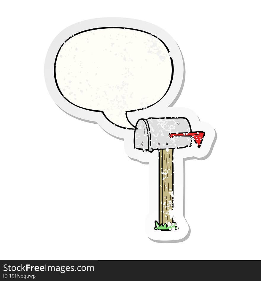 cartoon mailbox and speech bubble distressed sticker