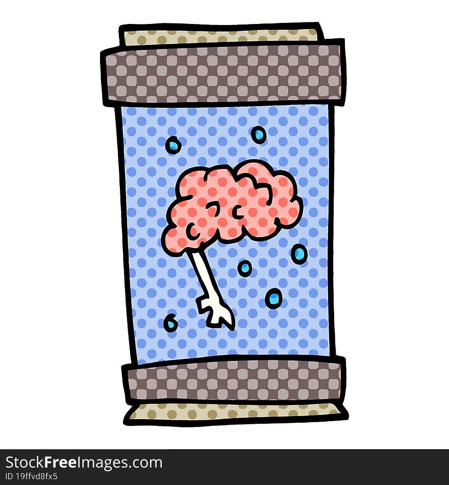 cartoon doodle brain in jar