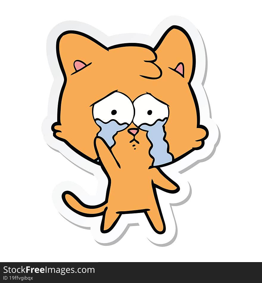 sticker of a cartoon crying cat