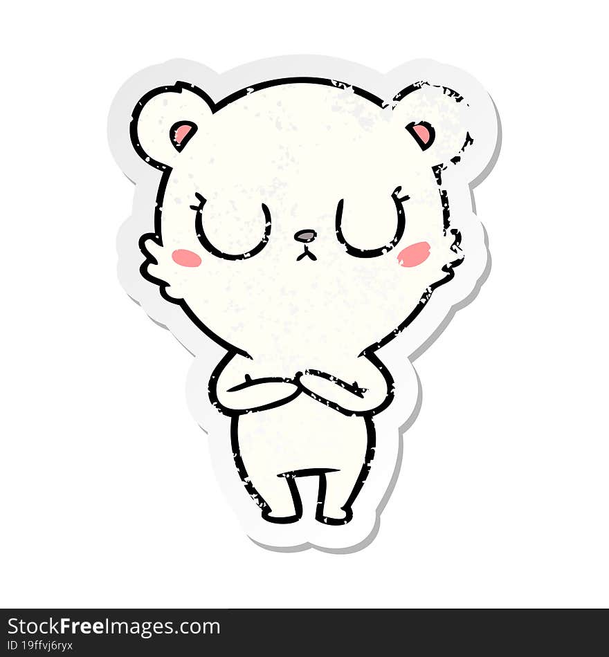 distressed sticker of a peaceful cartoon polar bear