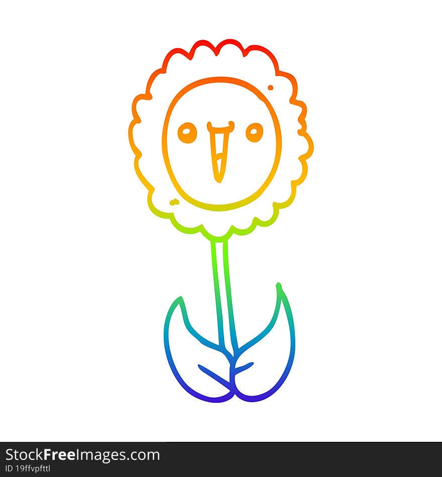 rainbow gradient line drawing cartoon flower