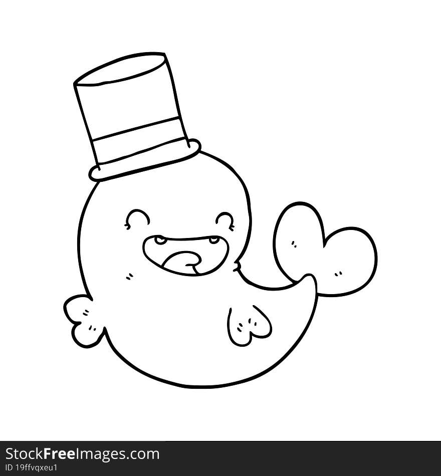 cartoon laughing whale with top hat