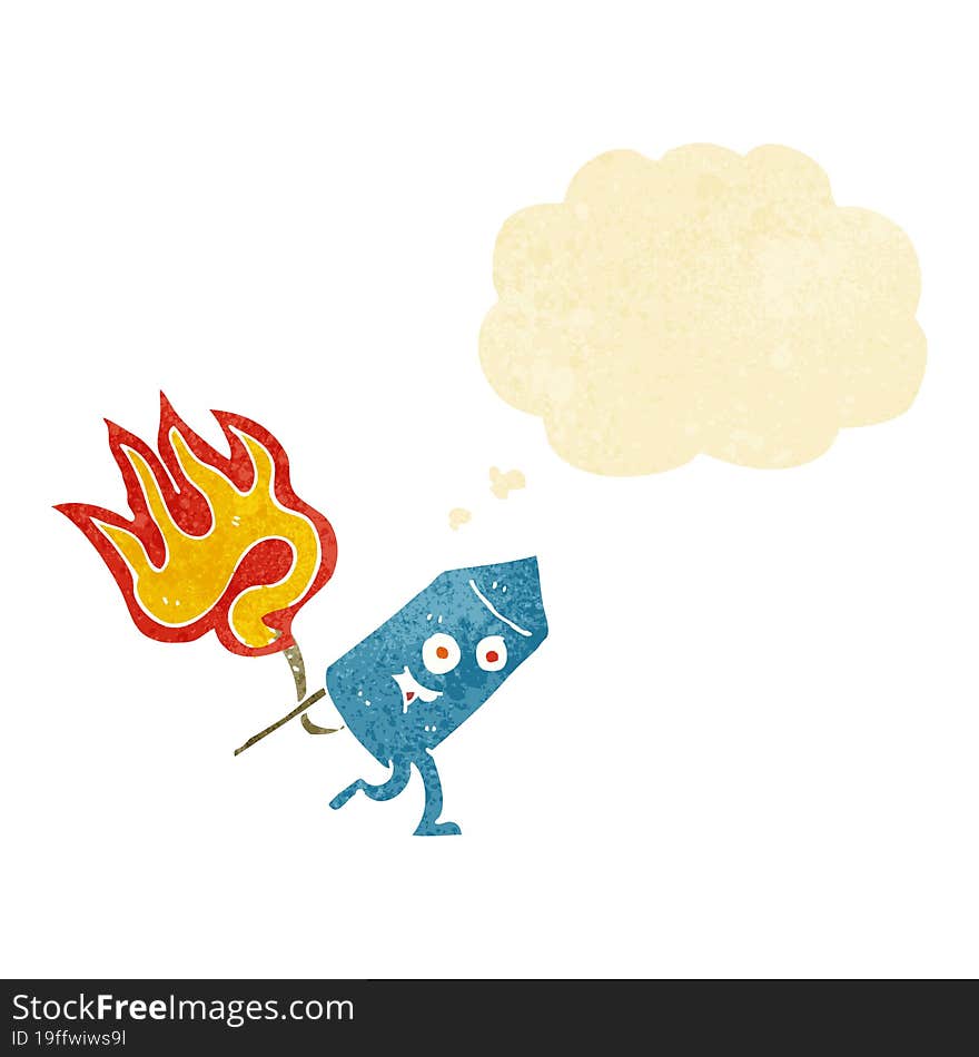 cartoon funny firework character with thought bubble