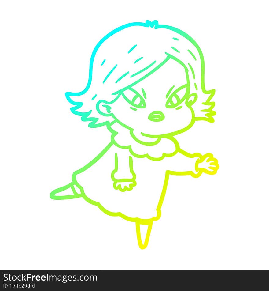 cold gradient line drawing cartoon stressed woman