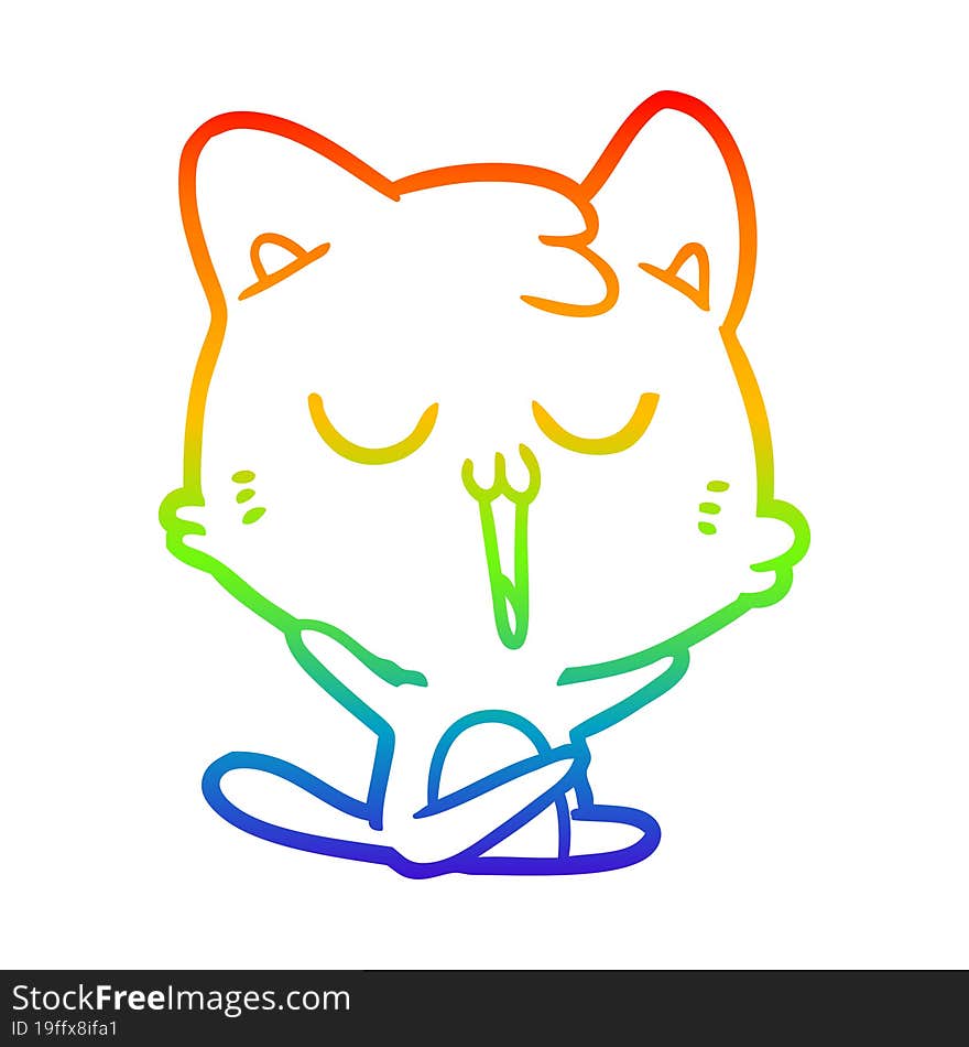 rainbow gradient line drawing cartoon cat singing