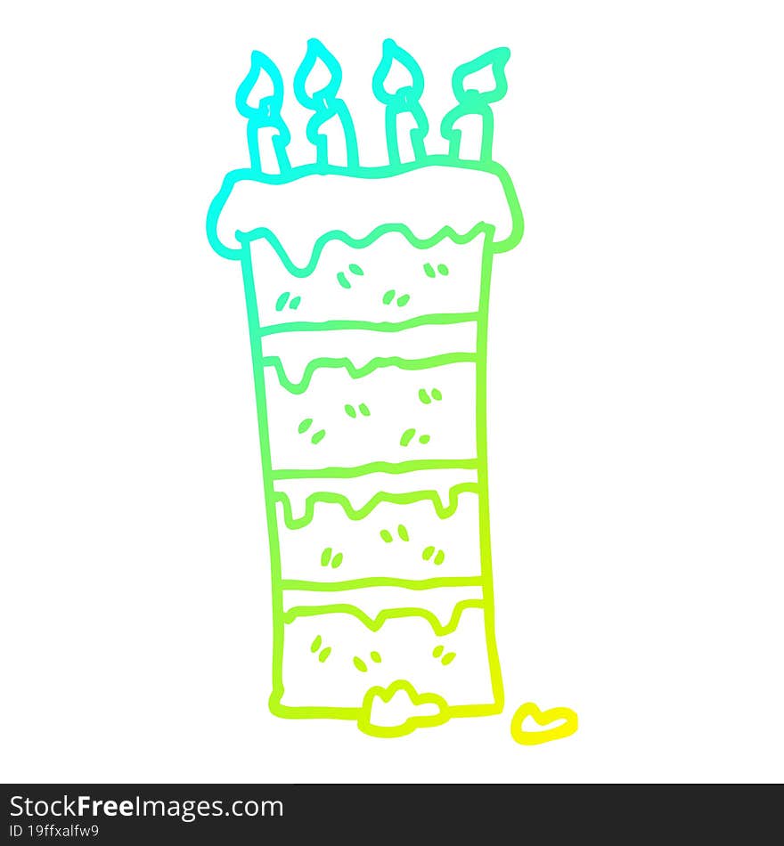 Cold Gradient Line Drawing Huge Cartoon Birthday Cake