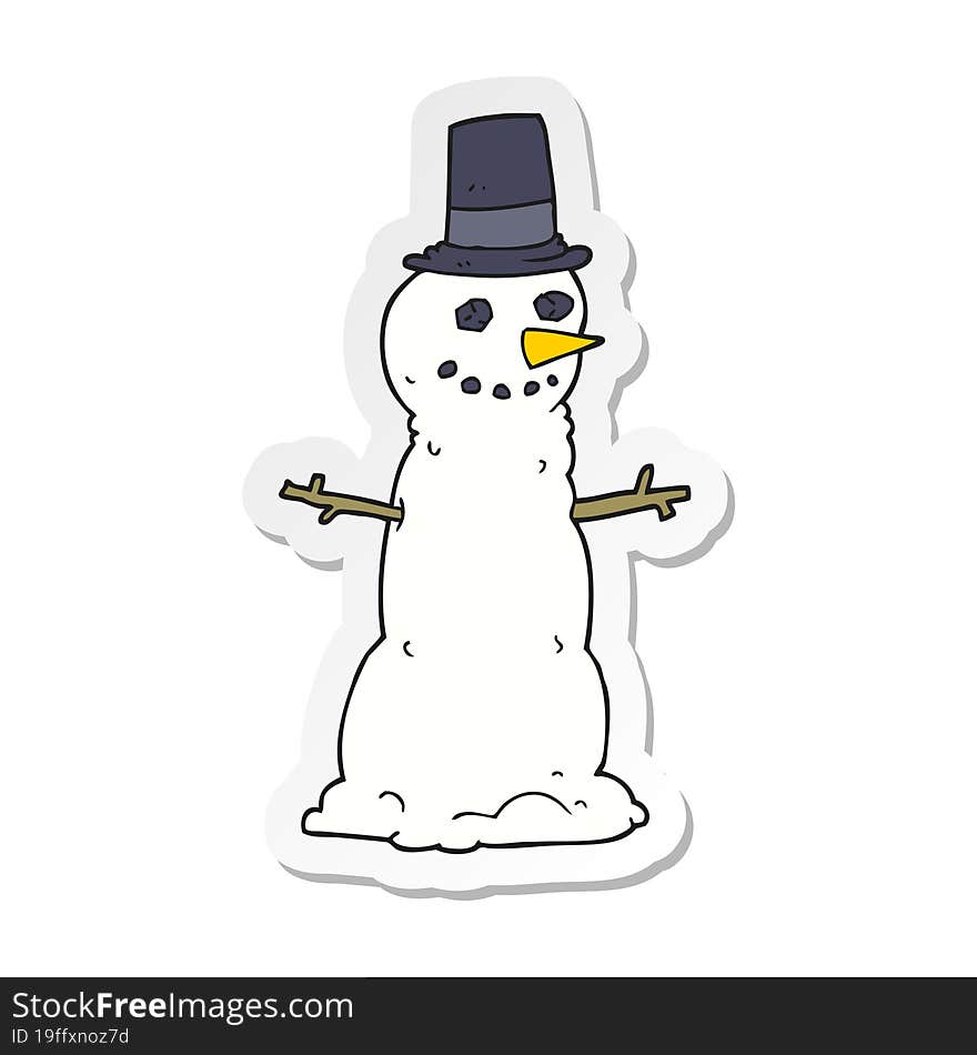 sticker of a cartoon snowman in top hat