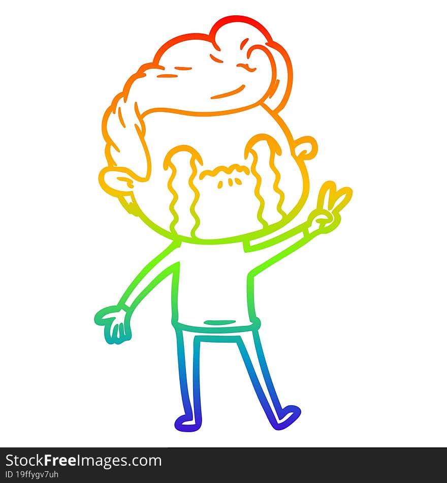 rainbow gradient line drawing cartoon man crying