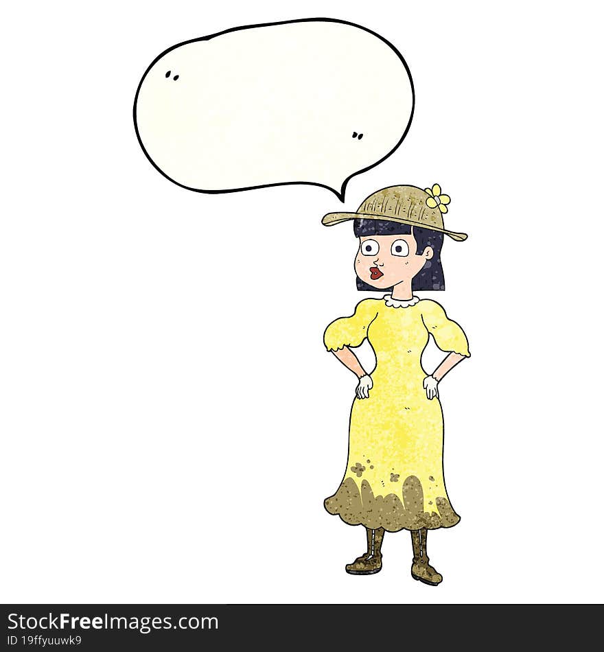 Speech Bubble Textured Cartoon Woman In Muddy Dress