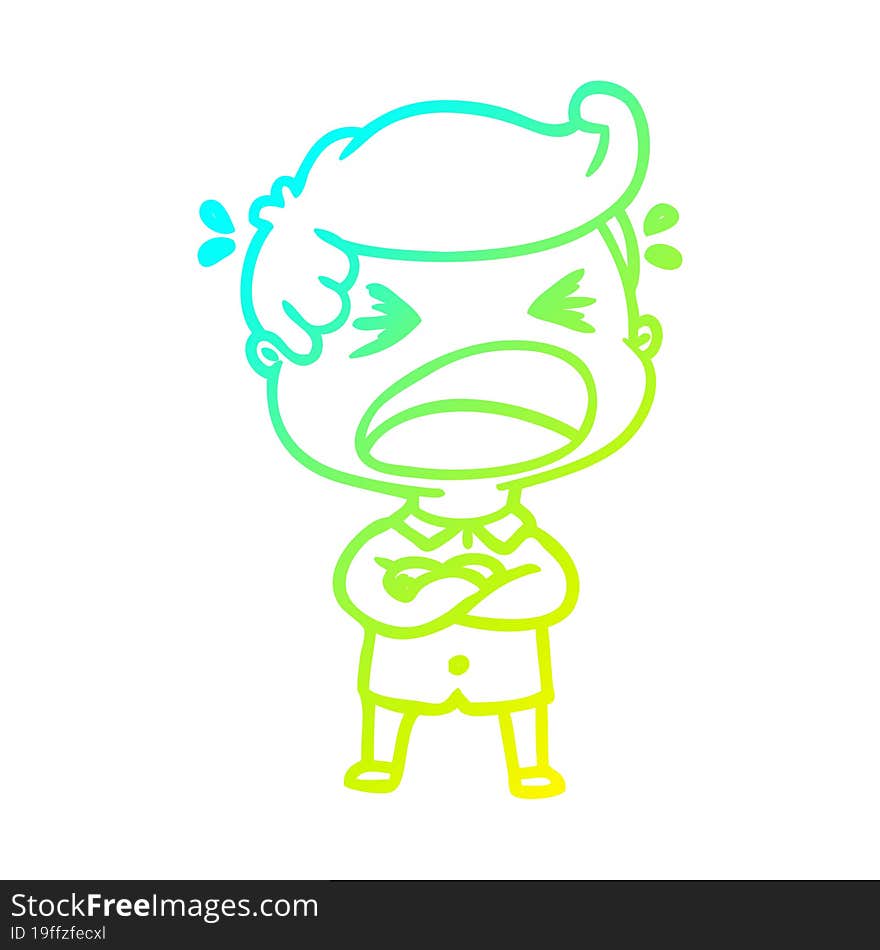 Cold Gradient Line Drawing Cartoon Shouting Man