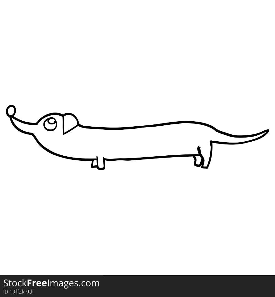 black and white cartoon dachshund