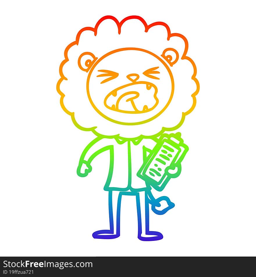 rainbow gradient line drawing cartoon lion salesman