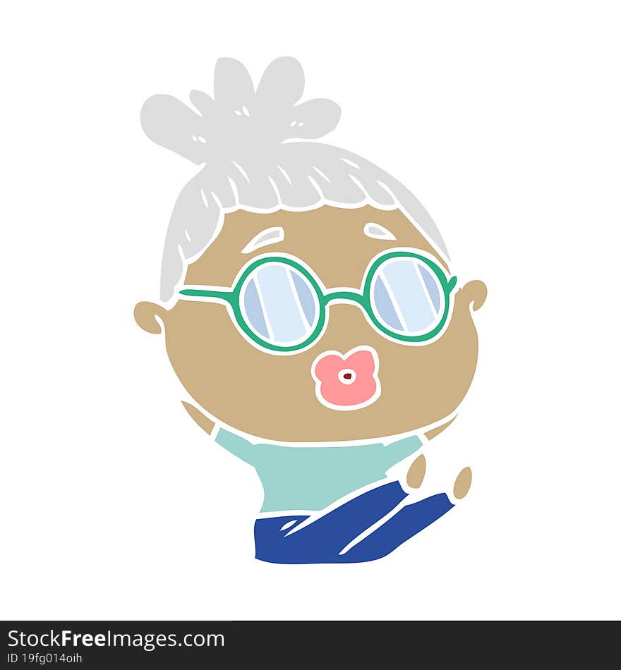 flat color style cartoon sitting woman wearing spectacles