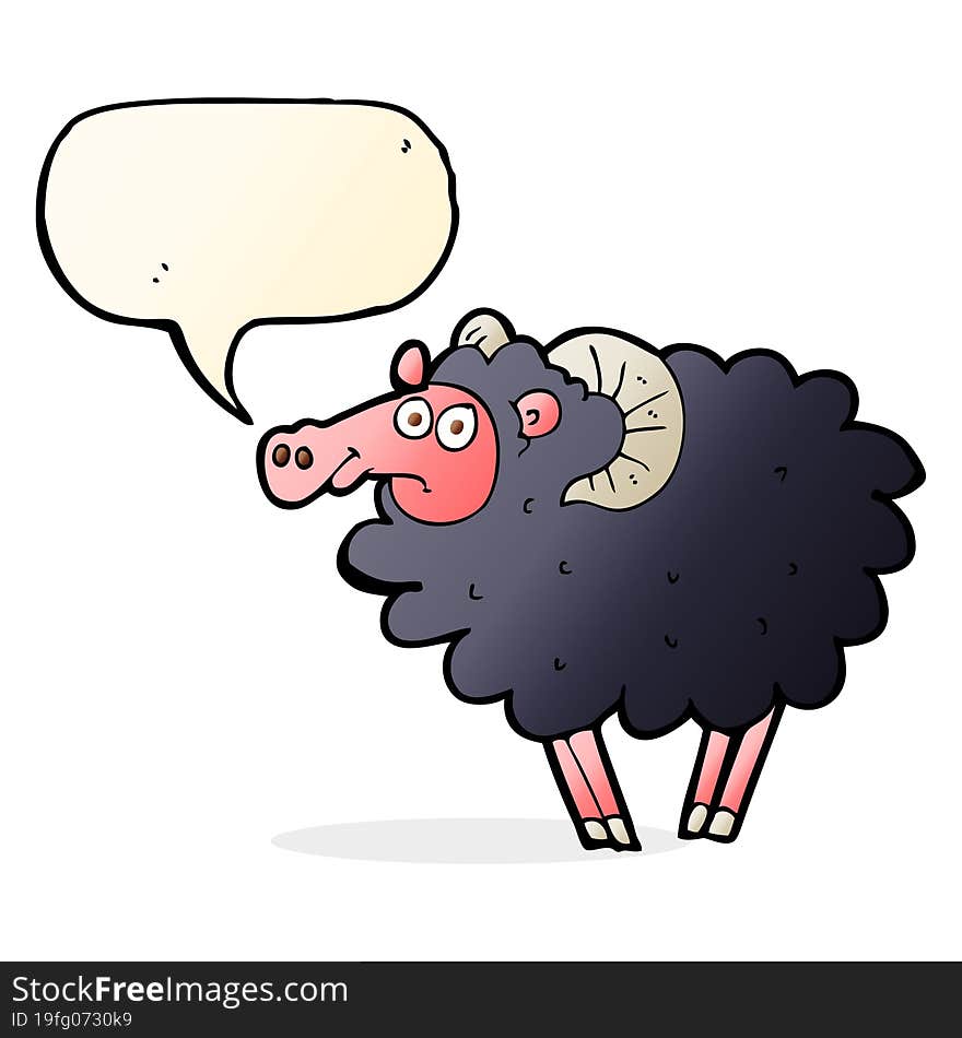 cartoon black sheep with speech bubble