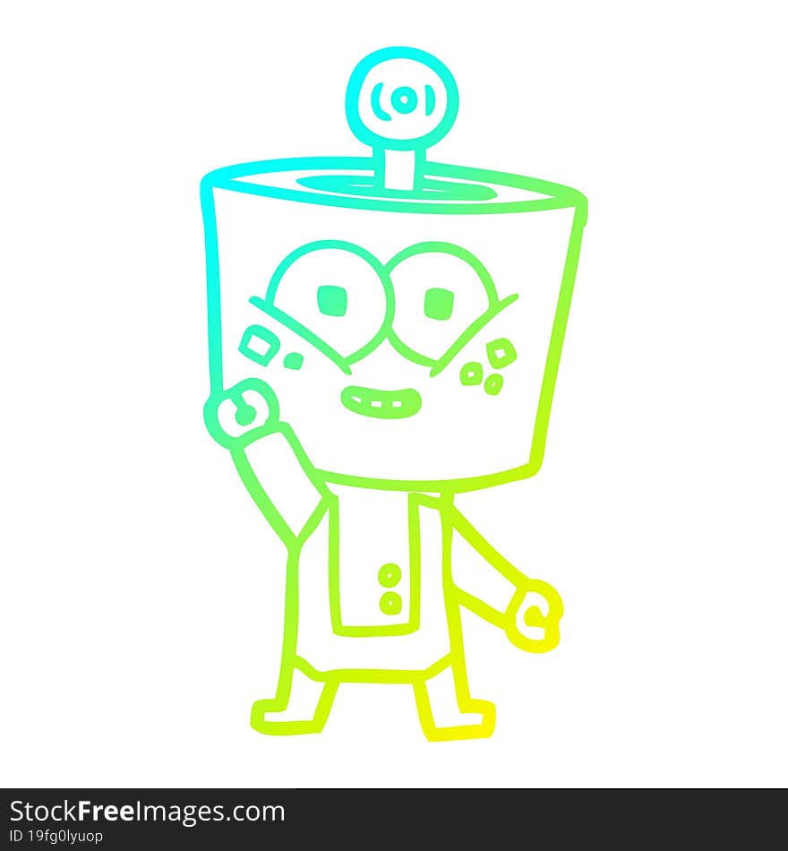 cold gradient line drawing happy cartoon robot waving hello