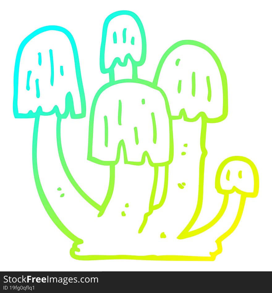 cold gradient line drawing of a cartoon mushrooms