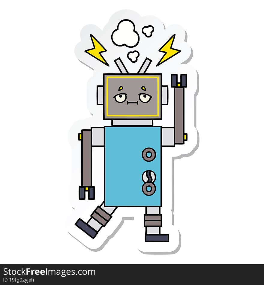 sticker of a cute cartoon malfunctioning robot