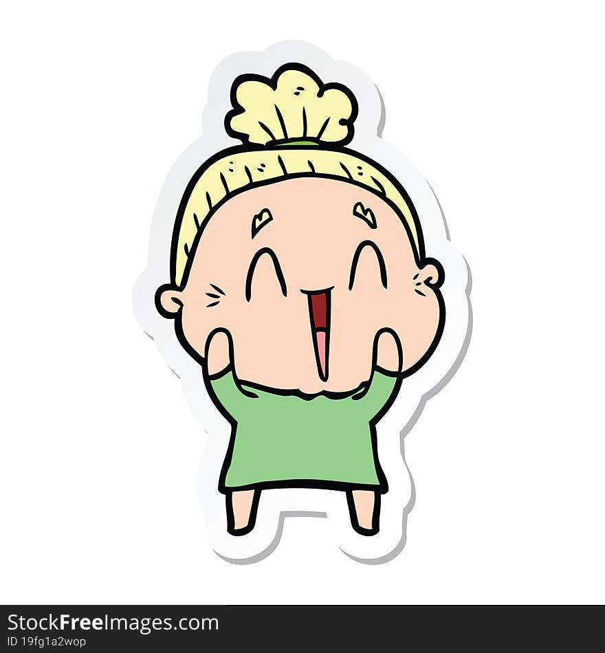 sticker of a cartoon happy old lady